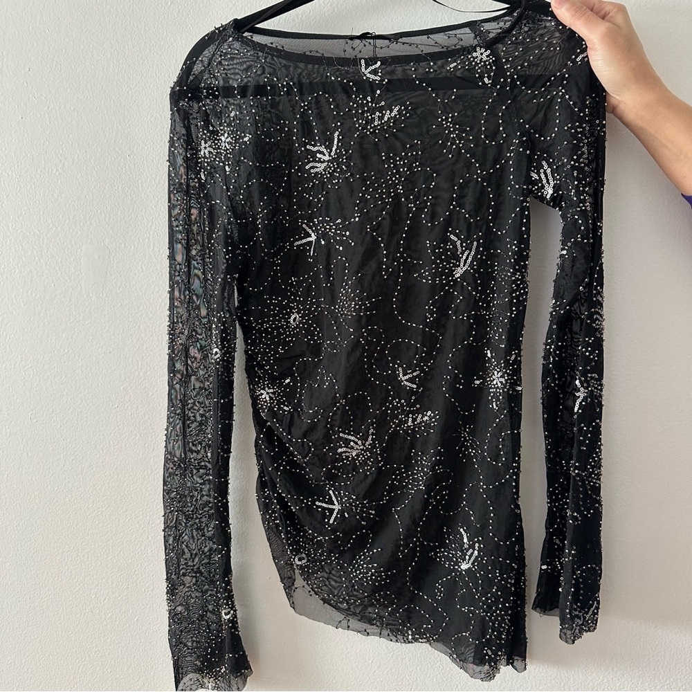 Zara Draped Embroidered Beaded Tulle Top 4813/850